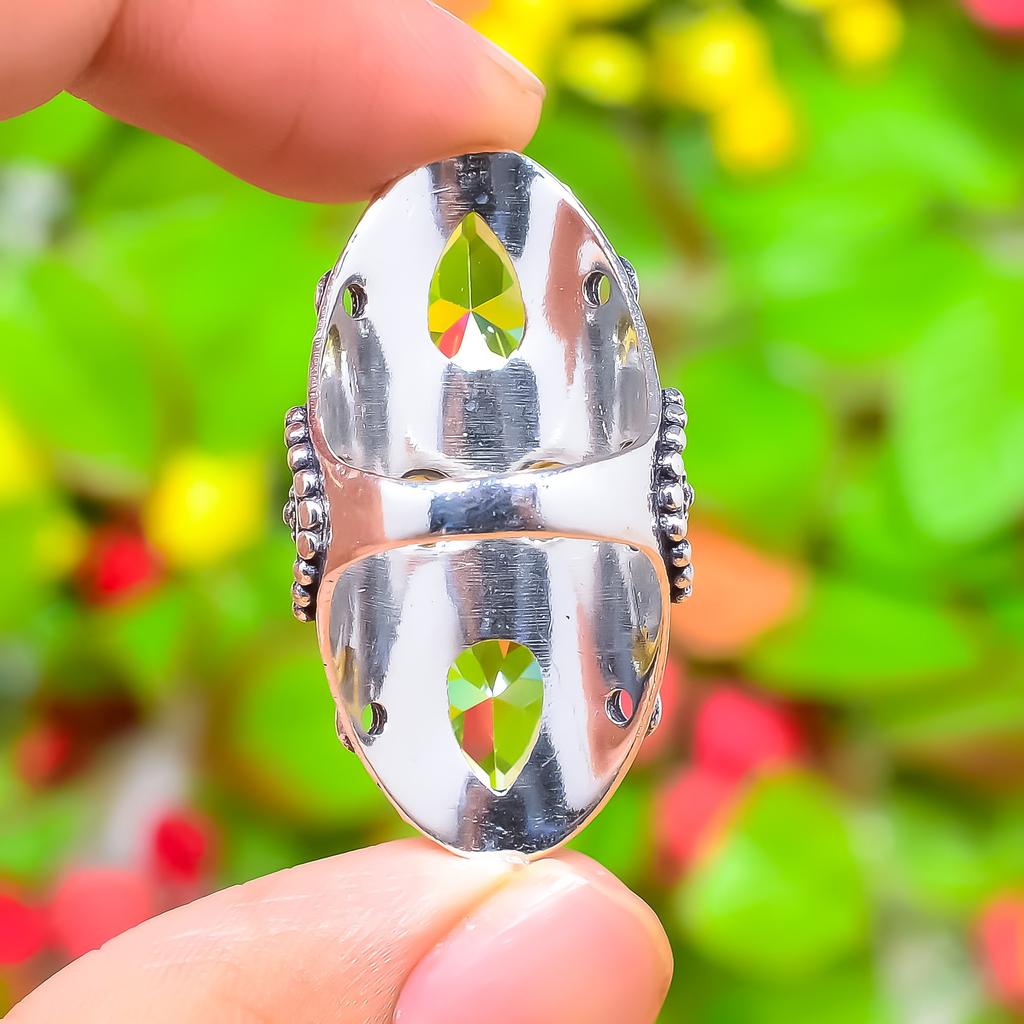 Цитрин Драгоценный камень Ручная работа 925 Стерлинговое серебро Ювелирное кольцо Размер 6 L0P74