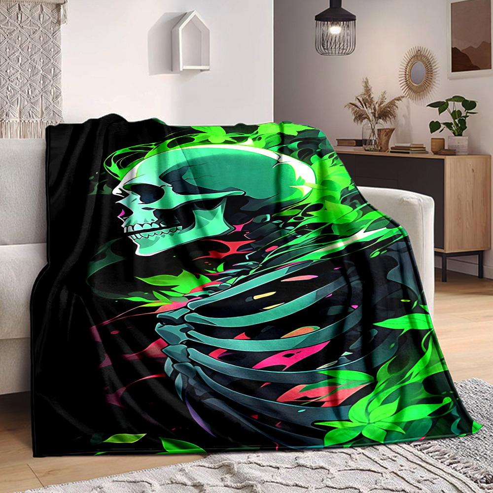 1PC Neon Skull Blanket, Throw For Sofa, Bed, Travel, Camping, Livingroom, And Bed, Printing Blanket With Soft And Warm Fabric yy250918166