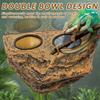 Hanging Reptile Feeding Bowl Plastic Reptile Food Water Dish Double Bowl Imitation Rock Magnetic Feeder Ledge for Lizard Gecko