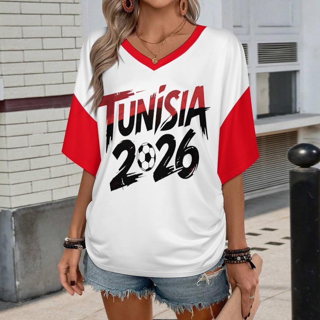 Womens V Neck Short Sleeve Pullover T Shirt Turkey 2026 Letter Print Casual Loose Fit Top for Football Supporters