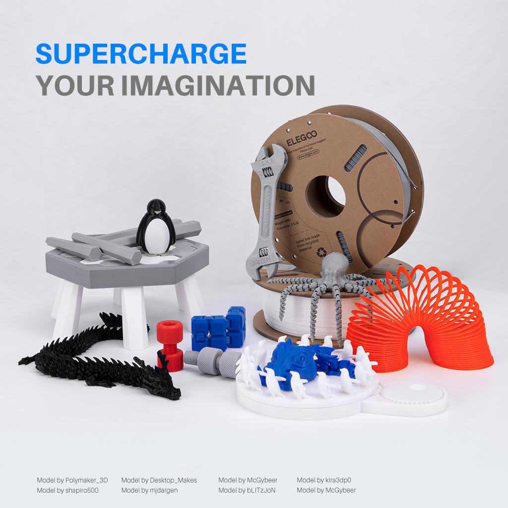 ELEGOO PLA+ Филамент 1,75 мм Набор 2 кг Пластик 3D PLA для большинства FDM 3D-принтеров Точность размеров +/- 0,02 мм 2 шт. * 1 кг Набор PLA+