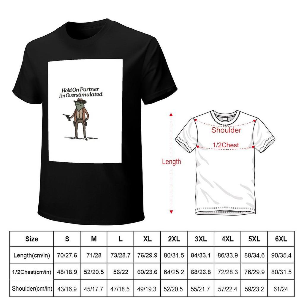 Hold On Partner Im Overstimulated Western Frog Cowboy TShirt funny shirt cotton graphics man t shirt tees Mens clothing