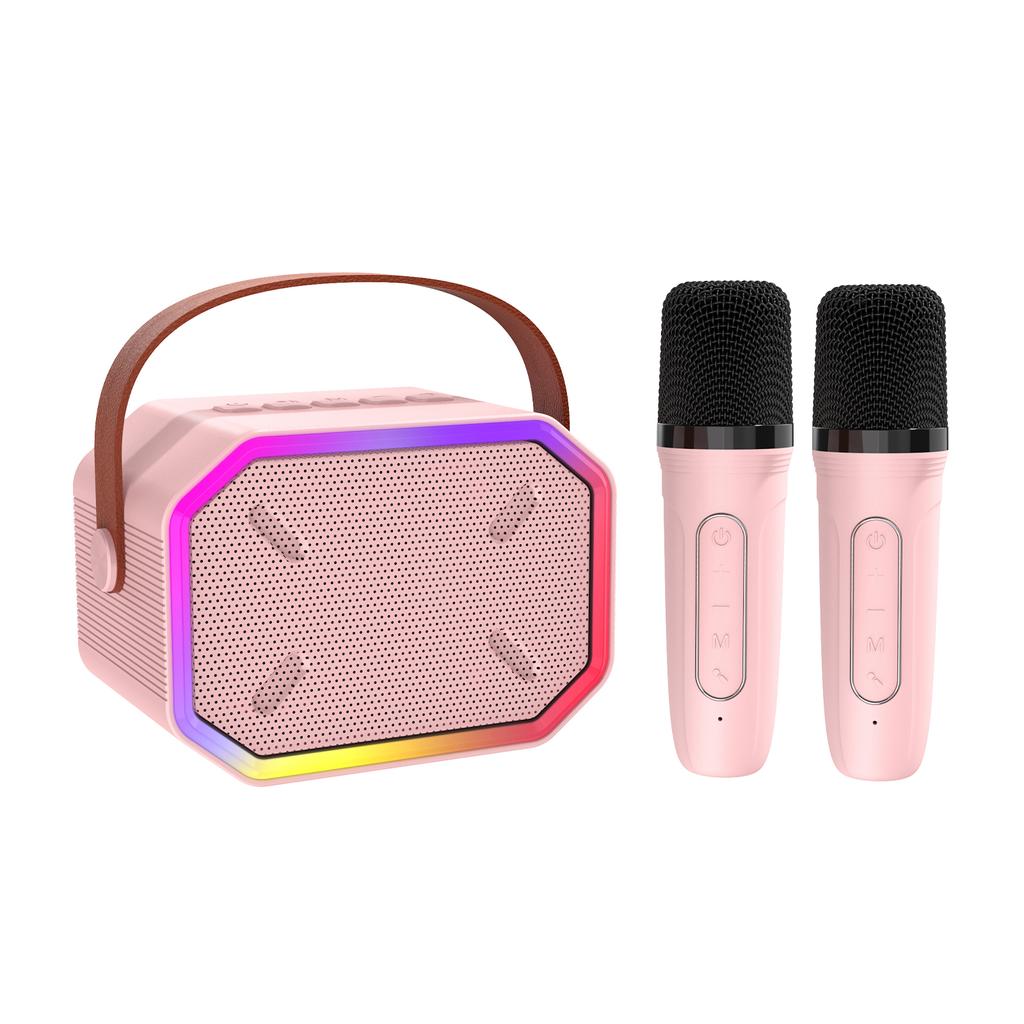 Мини-караоке-машина BT Караоке-динамик с беспроводными микрофонами Ослепительный цветовой световой эффект для