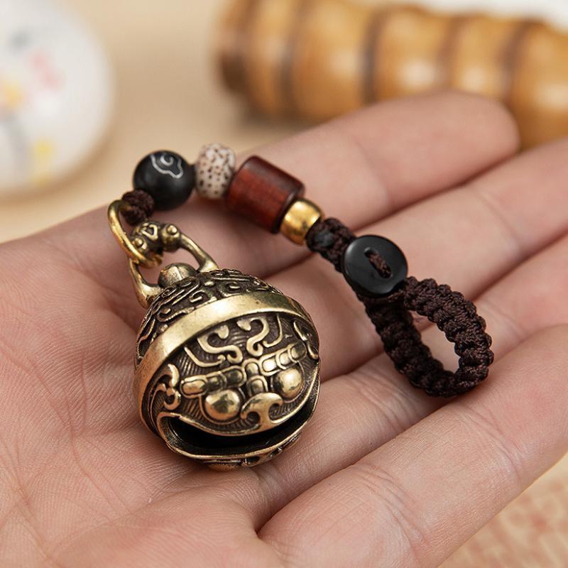 Латунный брелок-колокольчик для гурманов, брелок с головой дракона, брелок из чистой меди, брелок-колокольчик, плетеный веревочный кулон, сделай сам, домашнее животное