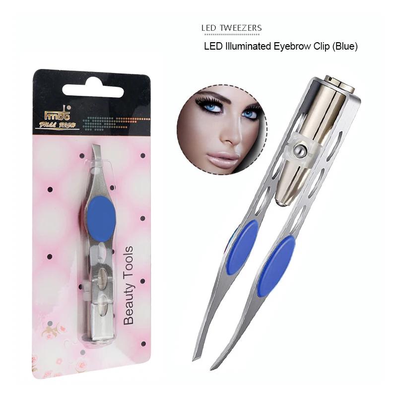 1PC LED Eyebrow Tweezer Oblique Tip Stainless Steel Eyebrow Trimming Clip Eye Hair Removal Prune False Eyelash Clamp Makeup Tool