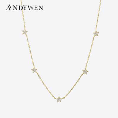 Стерлингового Серебра 925 Золото Звездное Небо CZ Циркон Ожерелье Длинные Цепи Женщины Свадебные Ювелирные Изделия Подарок