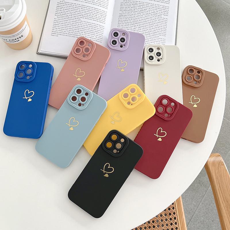 Матовый силиконовый чехол для телефона Love Heart для iPhone 11 12 13 14 15 Pro Max XS X XR 7 8 15 Plus SE 2020, защитная крышка объектива камеры
