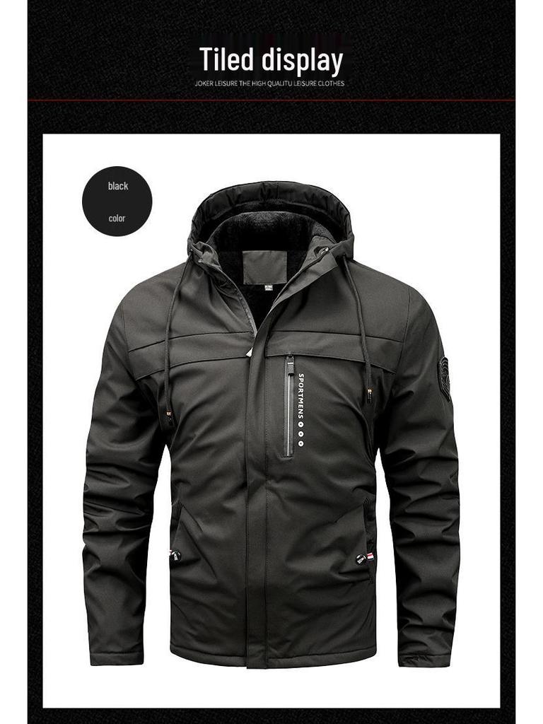 Зимняя мужская хлопковая куртка с капюшоном на флисовой подкладке для улицы: Повседневный и утолщенный дизайн из Японии и Южной Кореи.