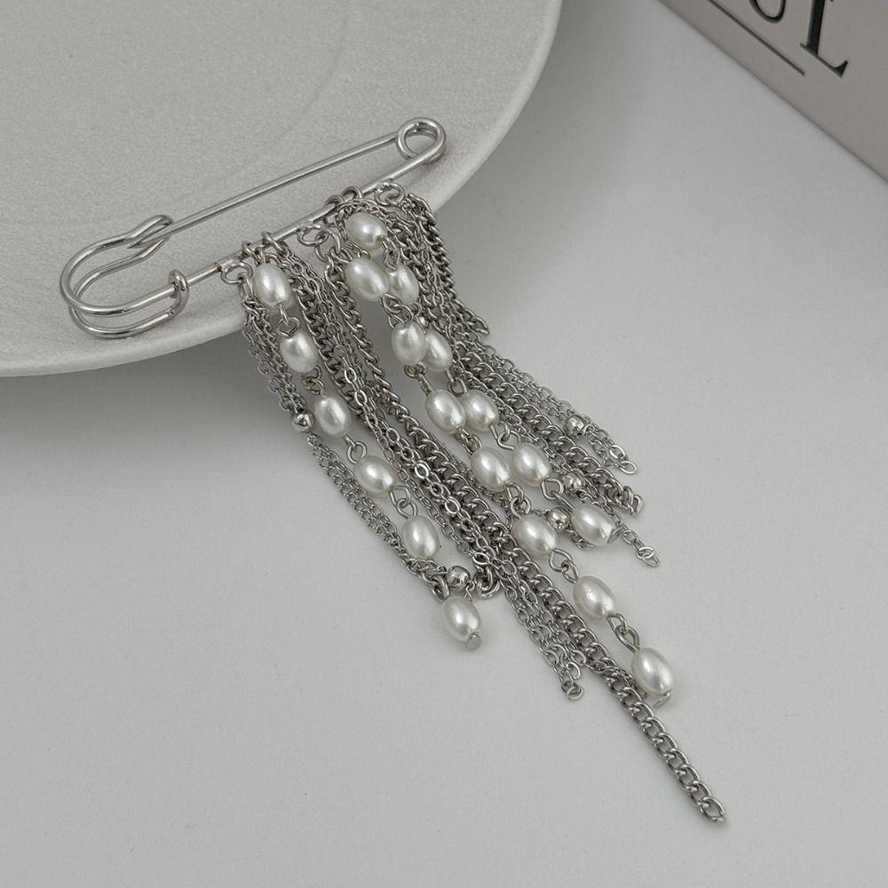 Flower Long Tassel Brooch Pearl Waist Cinching Fixed Pin Exquisite Multi-layer Chains Pin  Women