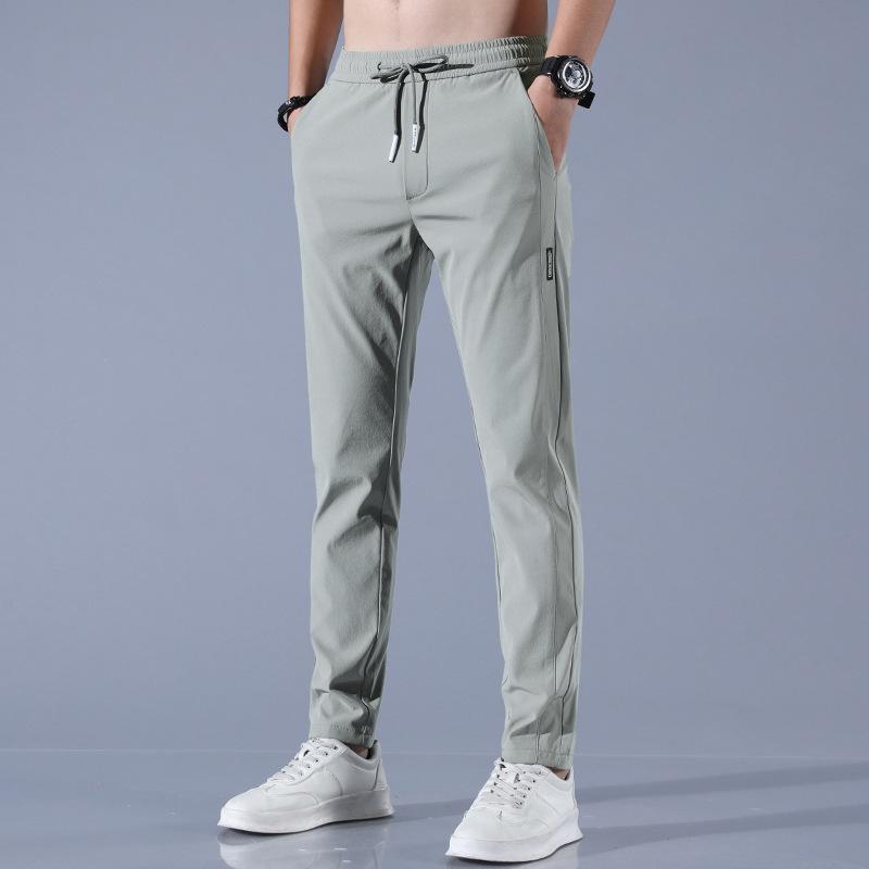 Ice Silk Men's Pants Summer New Black Gray Thin Business Casual Pants Outdoor Elastic Breathable Straight Leg Sweatpants