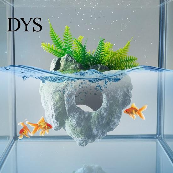 Safe PVC Resin Ornament Floating Rock Aquarium Decoration, Realistic Moss with Shrimp Resting Shelter Cave, Fish Tank Hideout for Betta Guppy