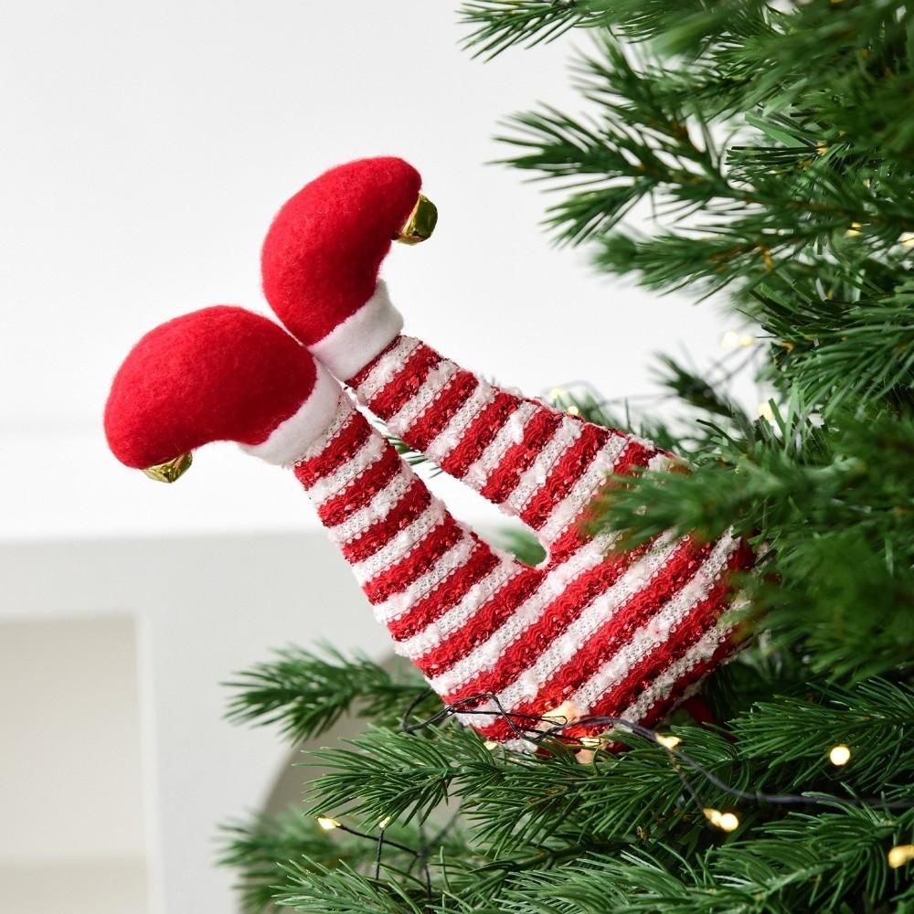 Stuffed Christmas Elf Legs Striped Pants Christmas Tree Top Decoration Room Decorations