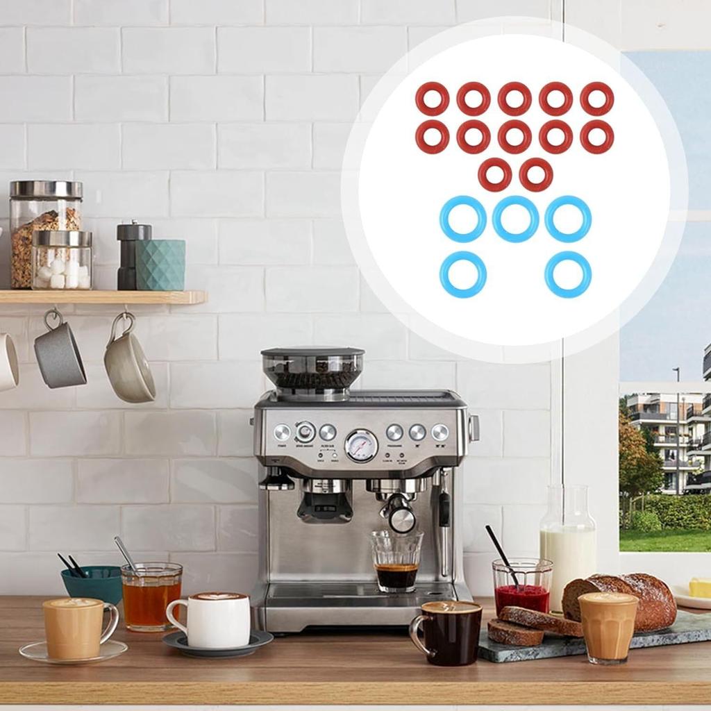 17 Pack Pcs Set O-Rings Seal Kit Fit for Breville Espresso Machines BES900 BES920 BES980 BES990 (5 Pcs Blue Large Size, 12 Pcs Red Small Size)