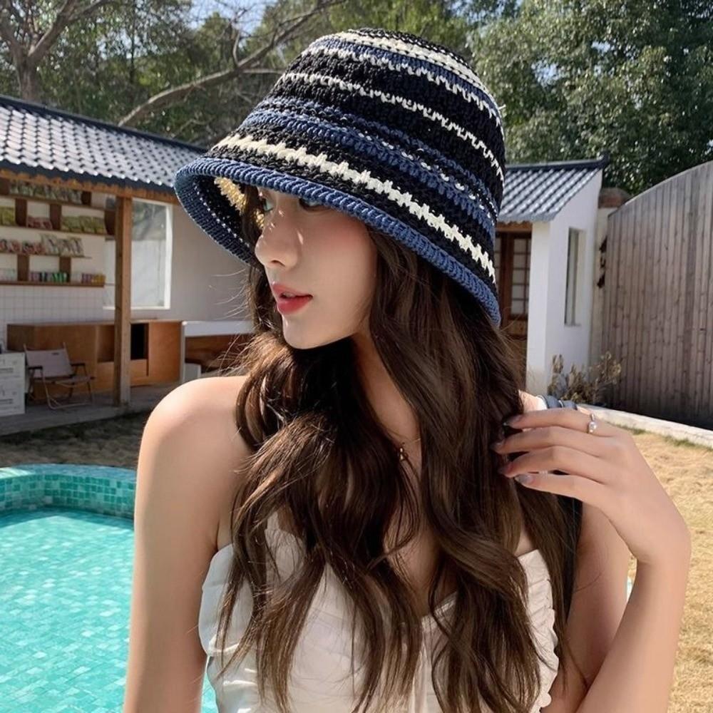 Colorful Knitted Bucket Hat Temperament Fisherman Hat Fashion Sun Protection Cap Travel
