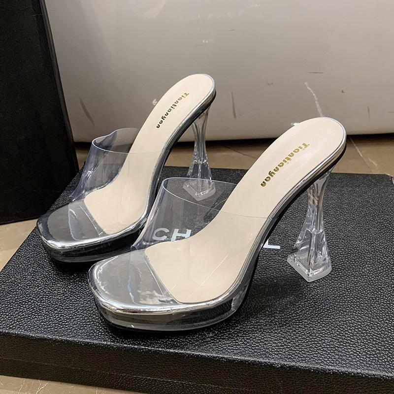 Модные летние женские туфли-лодочки, сандалии, желейные шлепанцы с открытым квадратным носком, на высоком каблуке, женские сексуальные прозрачные шлепанцы, каблук обуви, прозрачные сандалии