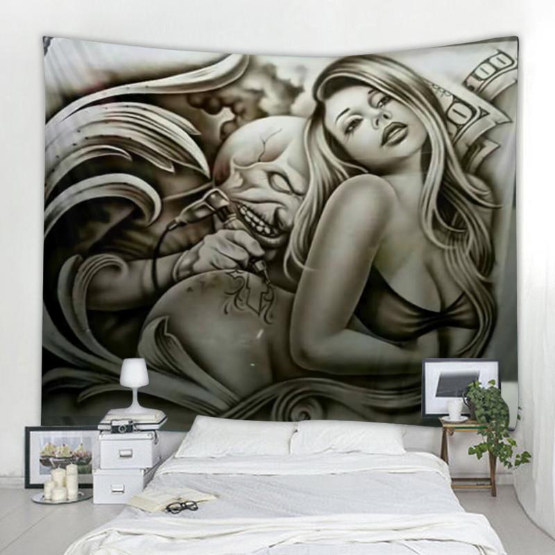 Декоративный гобелен для дома, спальни, настенный тканевый гобелен, фон, фреска, череп, локомотив, красивый гобелен с принтом