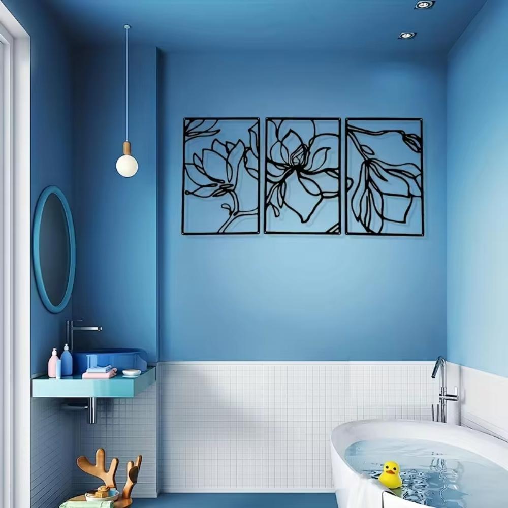 Metal Flowers Wall Decor - Modern Abstract Nature Floral Line Sculpture. Minimalist Hanging Wall Art for Your Home