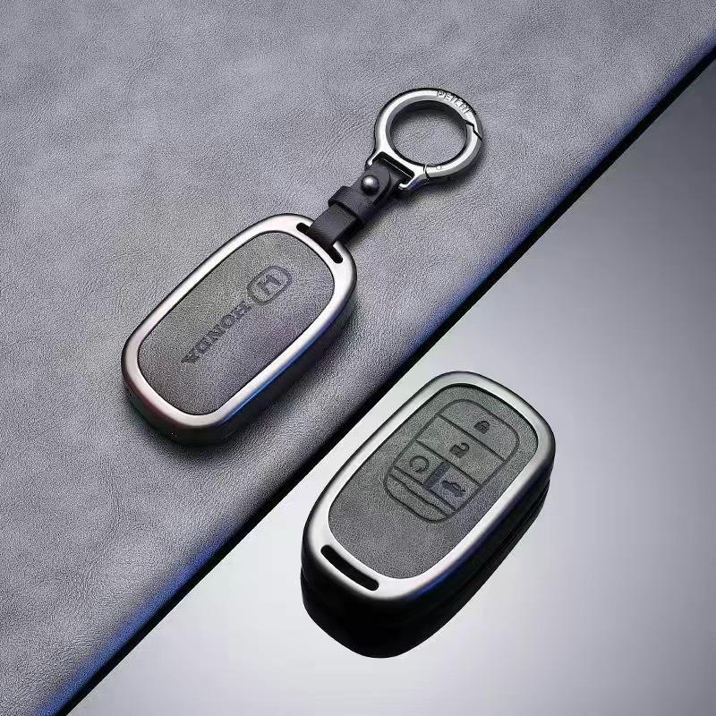 Leather Car Key Case Cover Shell Fob Accessories For Honda 2022 2023 2024 Accord Civic HR-V CR-V Pilot Sport SI EX EX-L Keychain