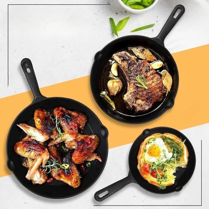 10/14/16/20/26СМ Чугунная сковорода Сковорода с антипригарным покрытием Кухонная кастрюля для жарки Сковорода для омлета и блинов Мини толстая плоская сковорода Кухонная посуда