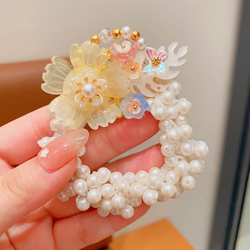 Винтажное цветочное жемчужное кольцо для волос для девочек - эластичный аксессуар для пучка