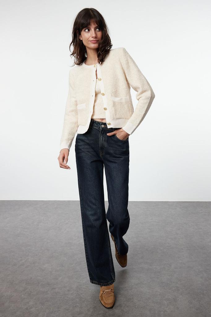 Women's Fashion Stylish Cardigan Stone Crop Soft Textured Blouse-Cardigan Set Knitwear Cardigan