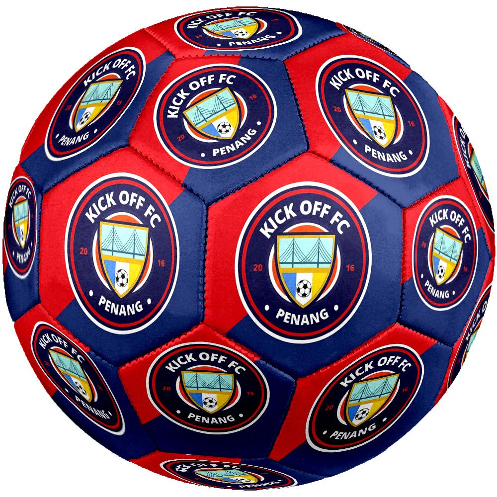 Начальный футбольный мяч FC Penang, размер 5, с принтом герба-щита в красно-синих тонах. Для тренировок на открытом воздухе, коллекции фанатов, игры.