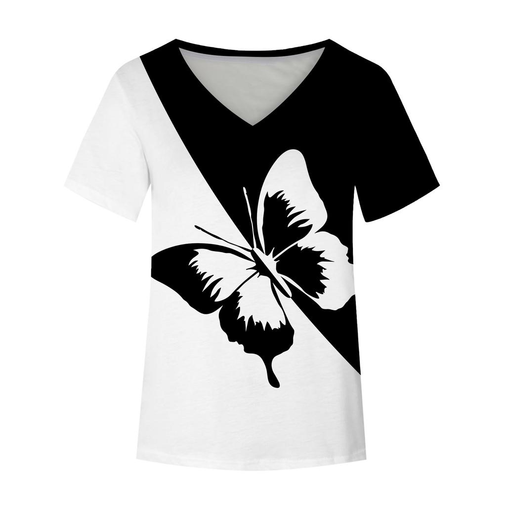 Butterfly Themed 3D Printed T-shirt V-neck 3D Printed Women's Short Sleeved T-shirt Top