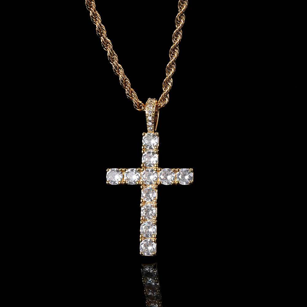 European and American Hip-hop Jewelry Solid Large Cross Pendant Micro-inlaid Zircon Personality Hip-hop Men's Hip-hop Necklace
