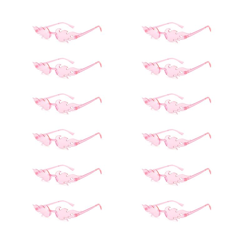 12 пар в наборе Солнцезащитные очки в форме пламени Новая мода Безободковые Конфетный цвет Вечерние очки Модный дизайн Цветные солнцезащитные очки