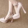 Patent Leather Super High Heel Single Shoes Autumn New Pointed Toe Shallow Mouth Slip Strap Platform Non-Slip High Heels