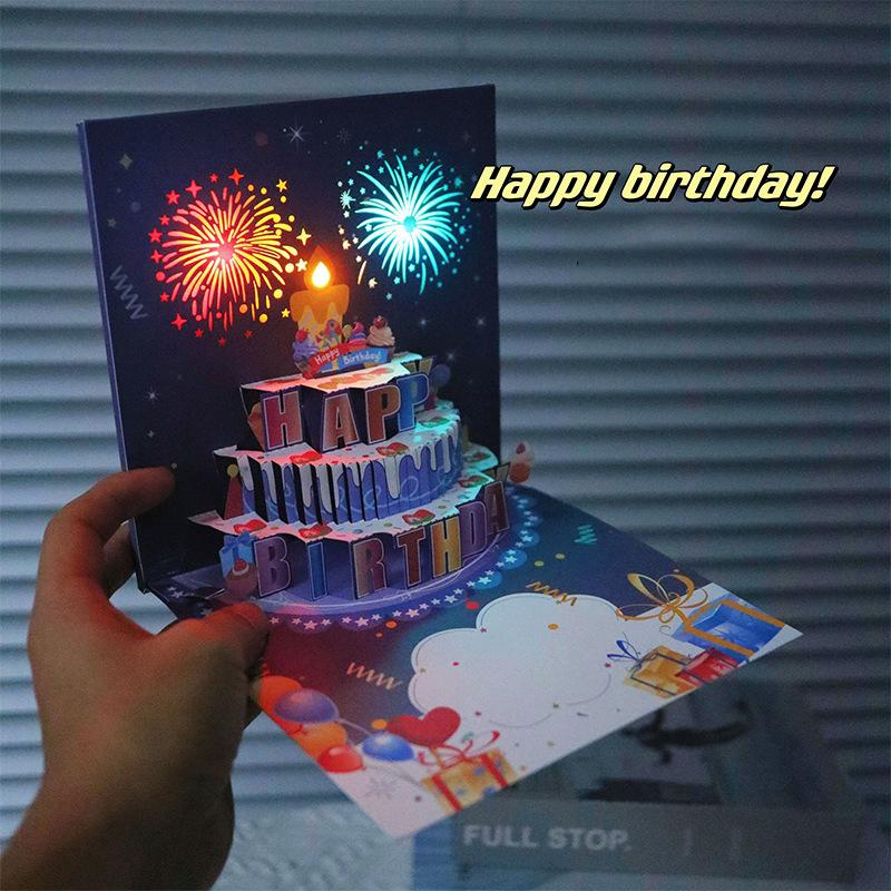 1 шт. Открытка на день рождения, фейерверк, 3D-выдвижной торт, свет и музыка, открытка на день рождения, подарок, поздравительная открытка для мужа, детей, жены, мамы