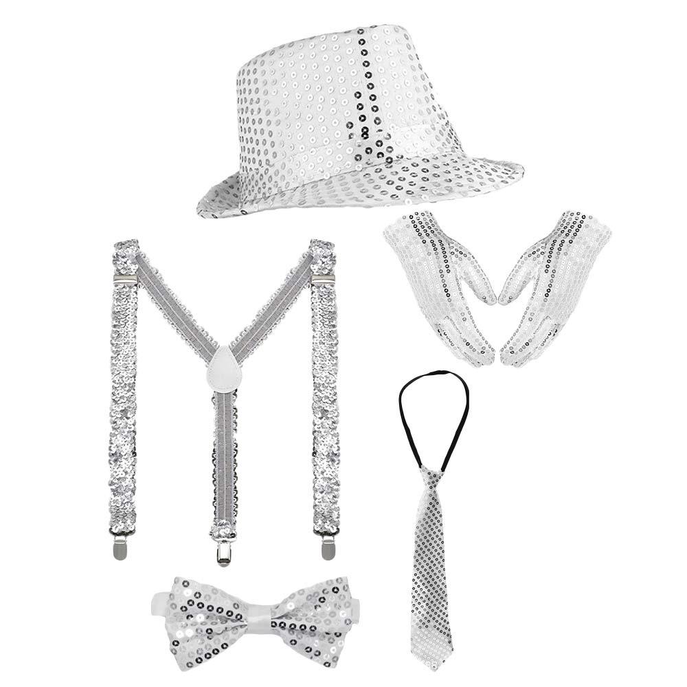 Блестящий набор с пайетками: шляпа, галстук, перчатки. Маскарадный костюм для диско, сцены, для мужчин и женщин.