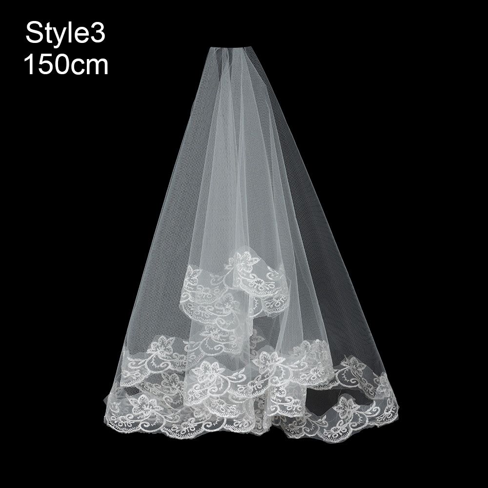 Accessories Photo Veil Short Simple White Ivory Women's Tulle Wedding Veil Lace Edge Bridal Veil