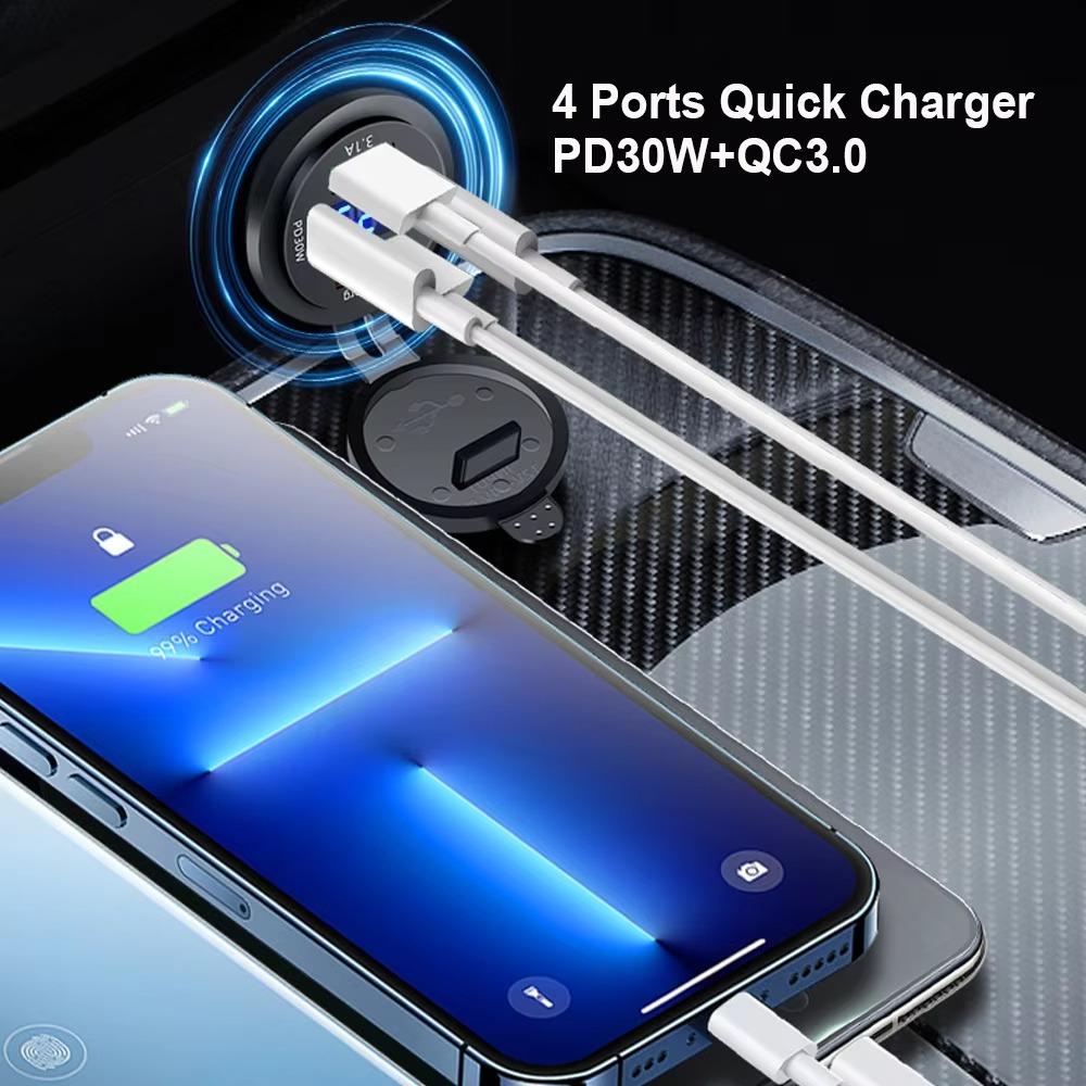 Разъем автомобильного зарядного устройства 83 Вт PD30 Вт быстрая зарядка двойной USB+Type C выход адаптер питания для телефона с вольтметром для мотоцикла грузовика лодки