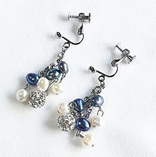 Bijou YASUO Freshwater Pearl Earrings Sparkling Black Grey White Dangling 4cm Gift