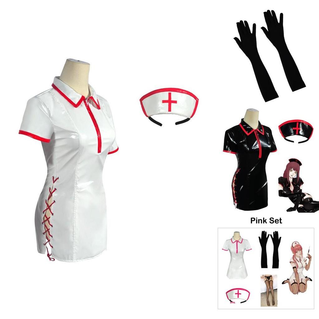 Chainsaw Man Makima Nurse Uniform Cosplay Costume Set With Headband And Stockings