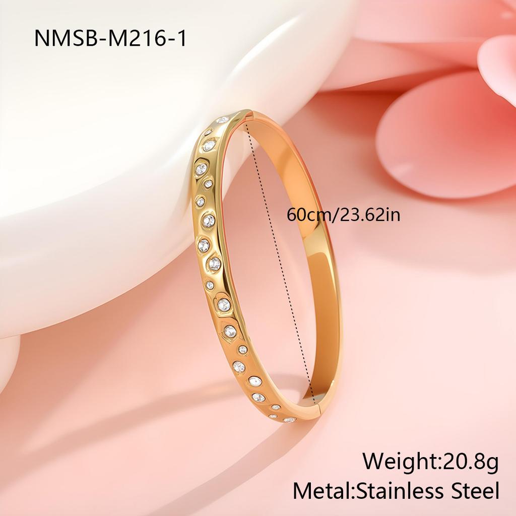 GEMCHIC Women's Gold Stainless Steel Bangle Bracelet Set with Cubic Zirconia, Fashion Geometric Jewelry