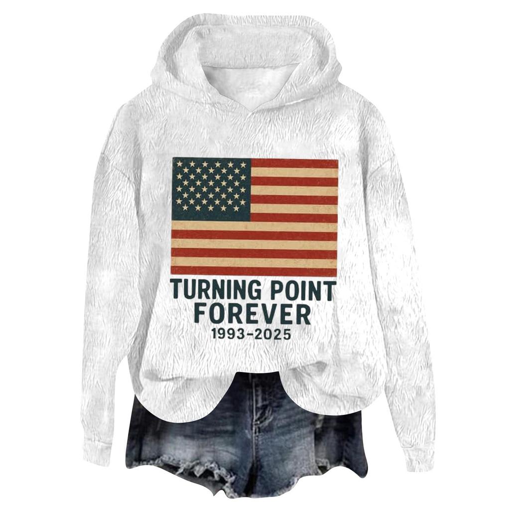 Women's Hooded Long Sleeve Printed Flannel Top Hooded Sweatshirt