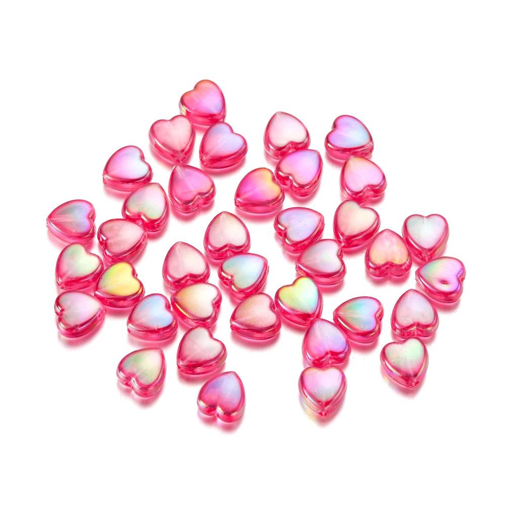 50/100Pcs 9mm AB Color Heart Bead Colorful Acrylic Spacer Loose Beads for DIY Bracelet Necklace Jewelry Making Findings Supplies