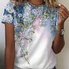 2023 New Women's Summer Short Sleeve T-shirt 3D Floral Print Round Neck Loose Casual Style T-shirt