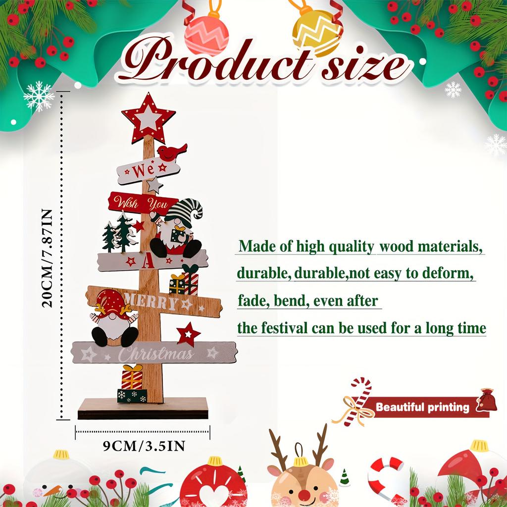 2025 Wooden Christmas Tree Desktop Decor with Santa Snowman Sign Plaque for Home Office Xmas New Year Gift Wholesale