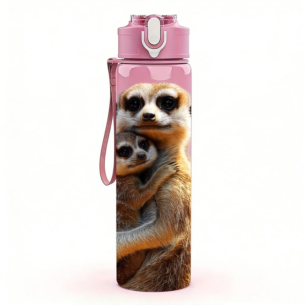 1PC Cute Meerkat Animal Portrait 750ml Color Plastic Sports Water Bottle Leakproof Flip Straw Lid Suitable for Sports Office Home Use