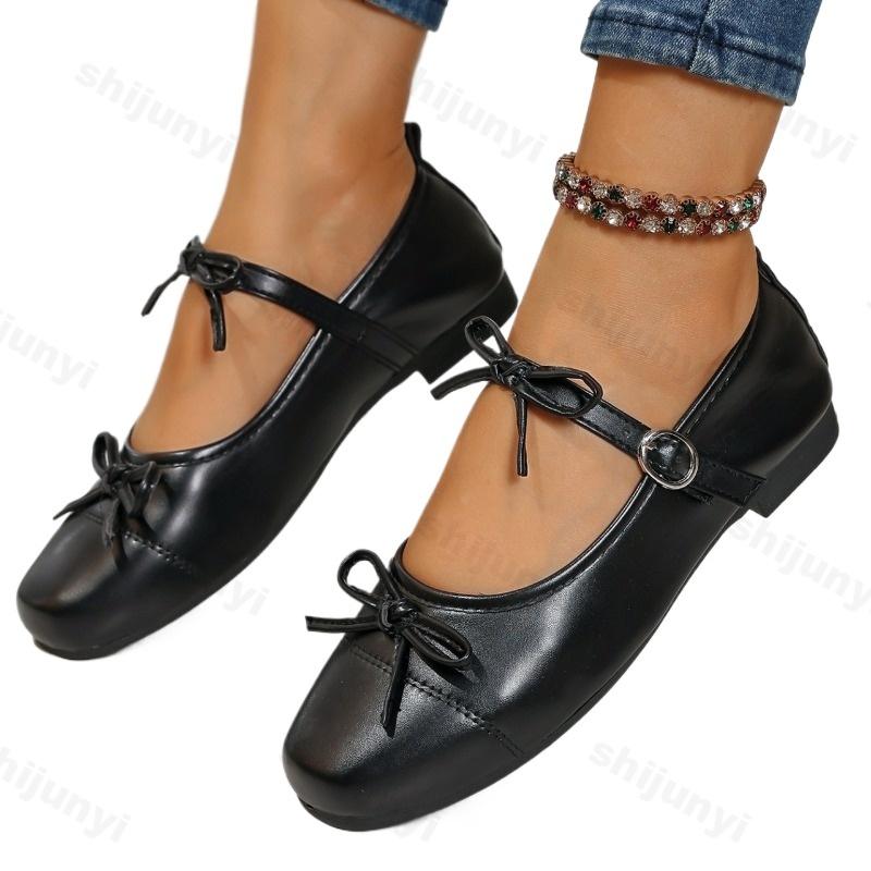 Модные элегантные туфли Мэри Джейн с бантом, с мелким вырезом, повседневные, женские, новинка осени 2025 года, на мягкой подошве, удобные, модные, плоские, одинарные