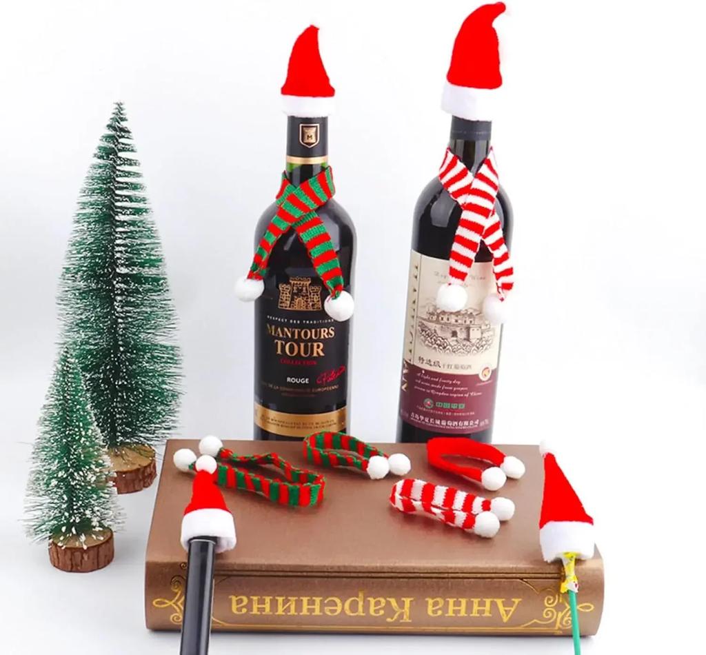 200 шт. Рождественская маленькая шапка, мини-шарф, красный, зеленый, рождественский цвет, нарядная, подвесная, шерстяная, с шариком, декоративная шапка