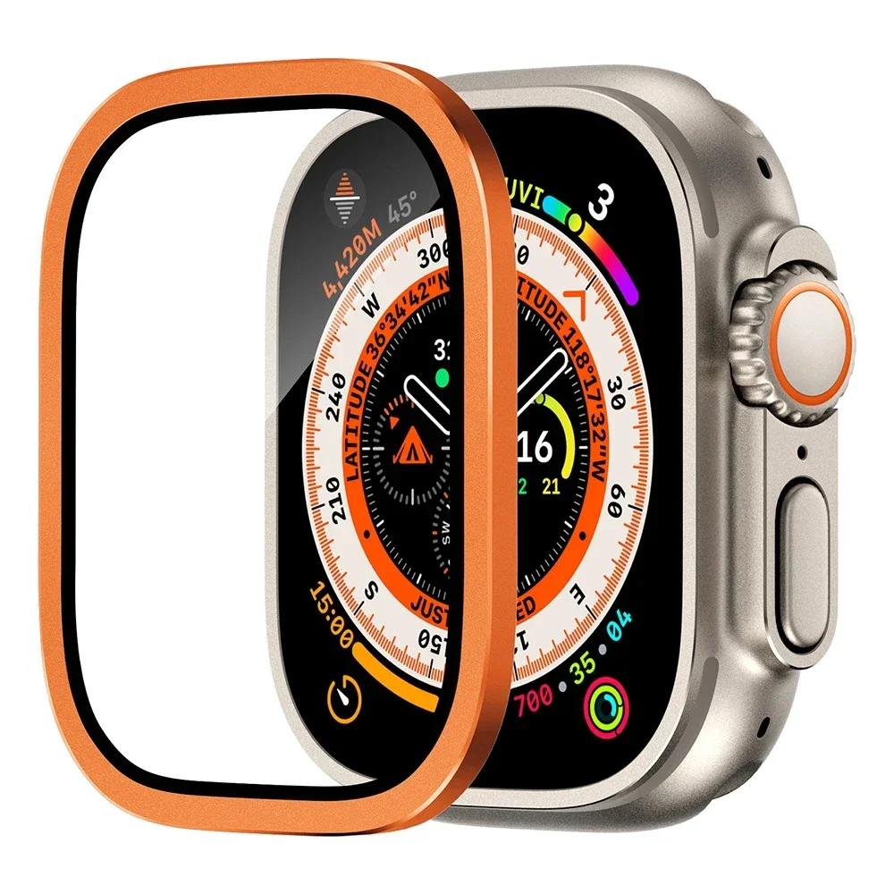 Защитное стекло для ремешка Apple Watch ultra 49 мм Закаленное стекло Анти-царапина Антиблик HD Полная пленка Металлический бампер iWatch Ultra 49 мм