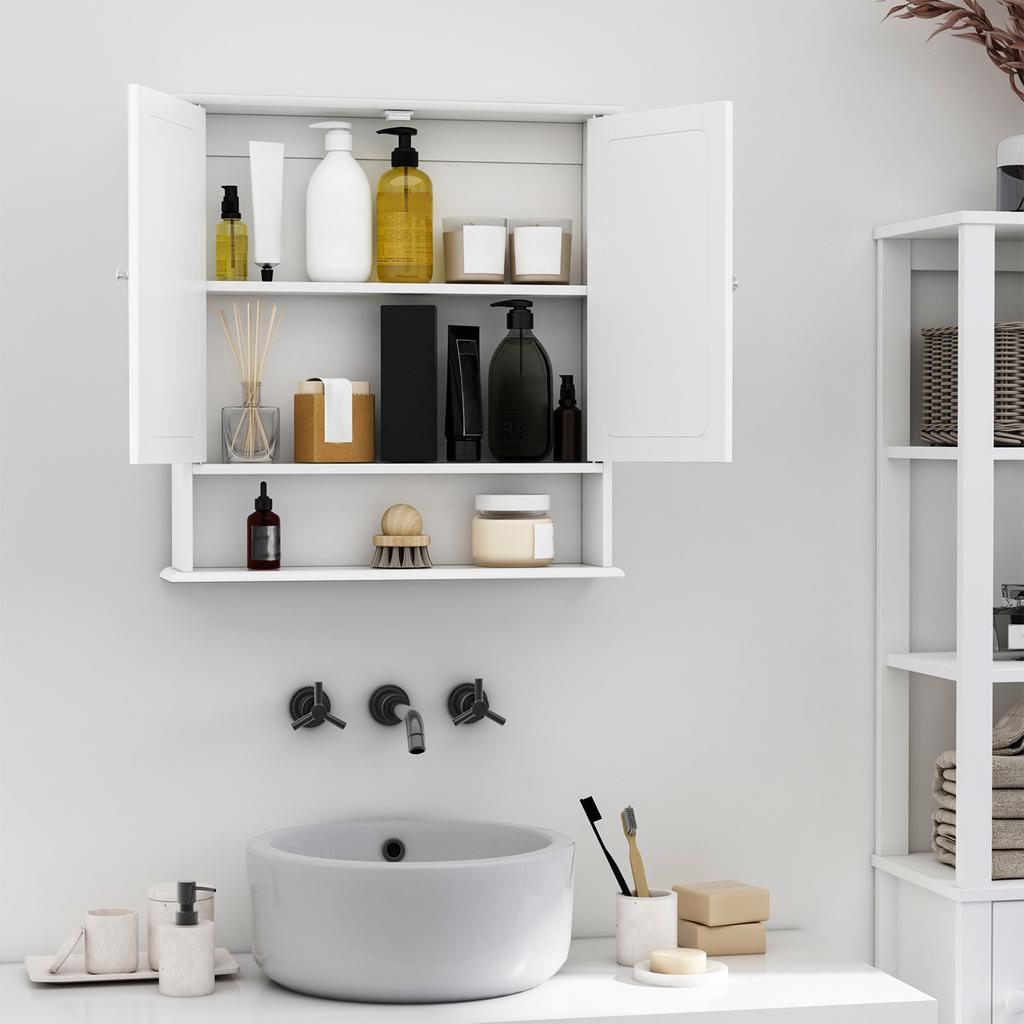 Wall Cabinet Bathroom Shelf 56L x 13W x 58H cm Double Mirror Door Adjustable Shelf MDF Grey