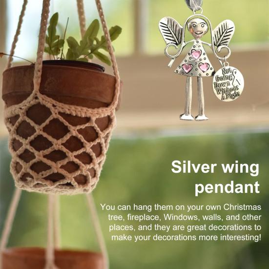 Angle Girl Hanging Decoration Iron Art Silver Color Wing Love Heart Rhinestone Carved Words Friendship Ornament Pendant Birthday Festival Gift