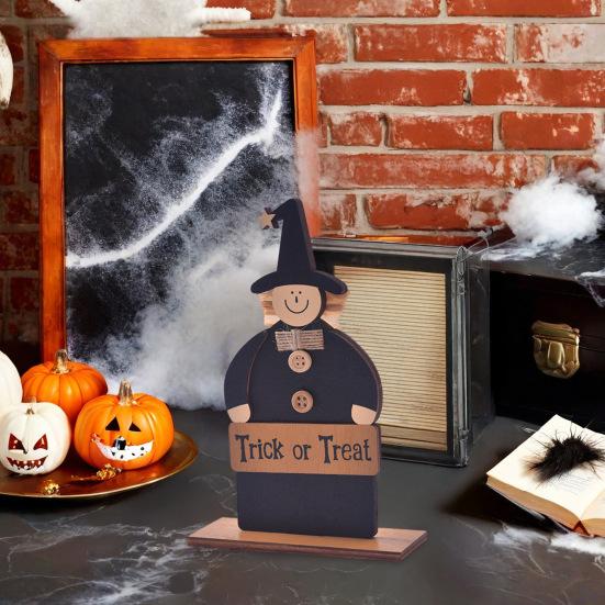 Хэллоуин Деревянная табличка Привидение Милое привидение Ведьма Тыква Многоярусное украшение для подноса для дома Полка Каминная полка Столешница Декор подоконника