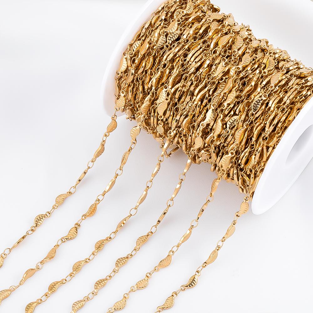 1M Stainless Steel Printed Dot Striped Square Necklace Chain Geometry Link Chains DIY Bracelet Accessory Jewelry Making Supplies