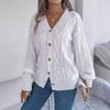 New Autumn/Winter Ladies' Sweatshirt Collection: Oversized Top, Casual V-Neck, Bell Sleeves, Cable-Knit Button-Front Cardigan